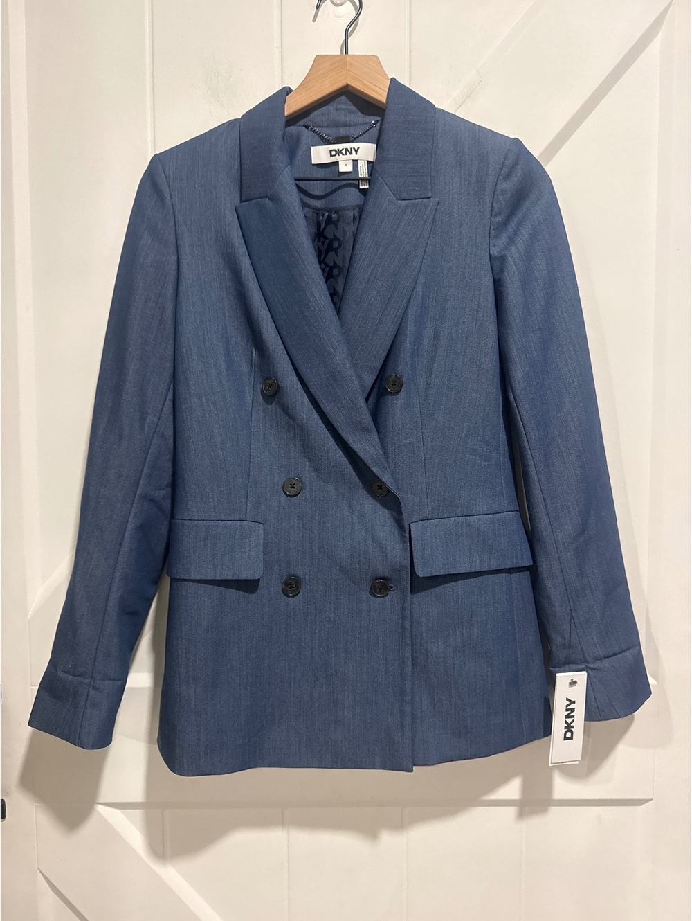 DKNY Women's Double-Breasted Blue Blazer, NWT, Size 4